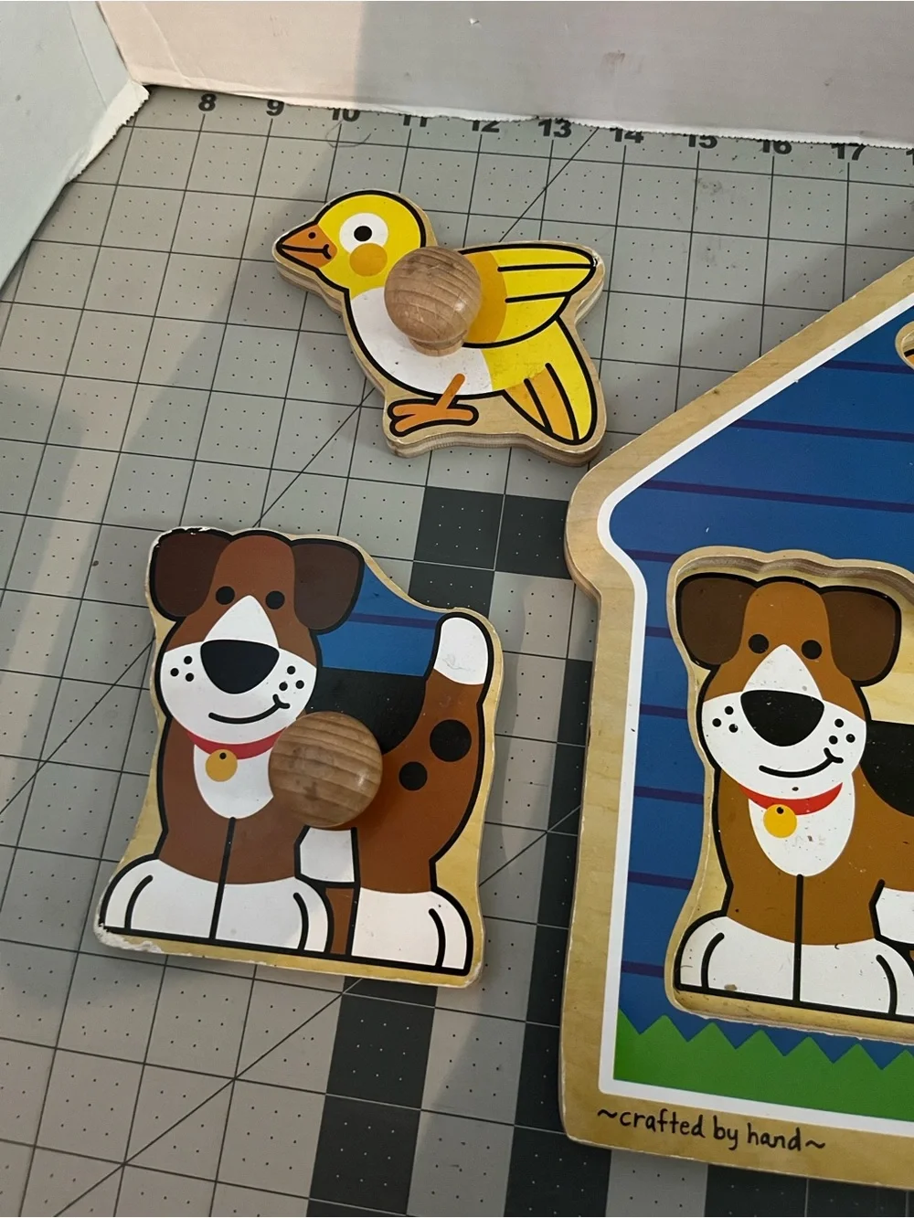 Melissa & Doug Wooden House Peg Puzzle with Blue, Yellow, Brown, Orange